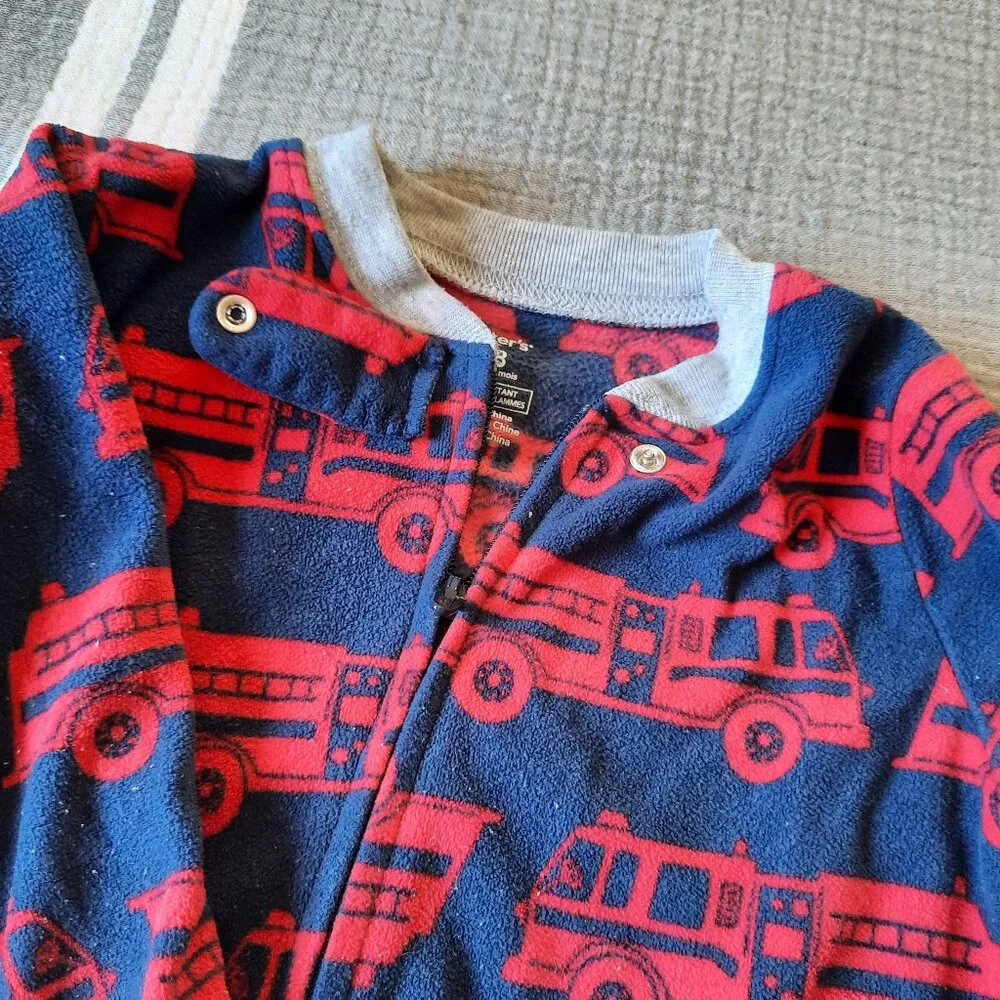 Carter's Red Firetruck Baby Footie Pajama - Navy/Red, Size 18 month old